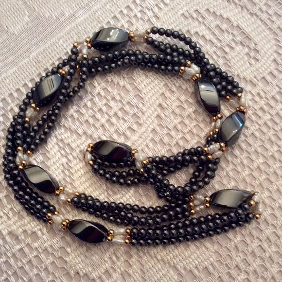 Vintage Hematite and Seed Pearl Necklace and Earring set - Picture 3 of 4